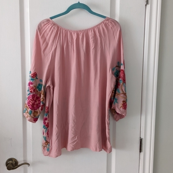 Forgotten Grace cotton pink embroidered tessel boho shirt top blouse pink XL @M2 - Picture 5 of 7
